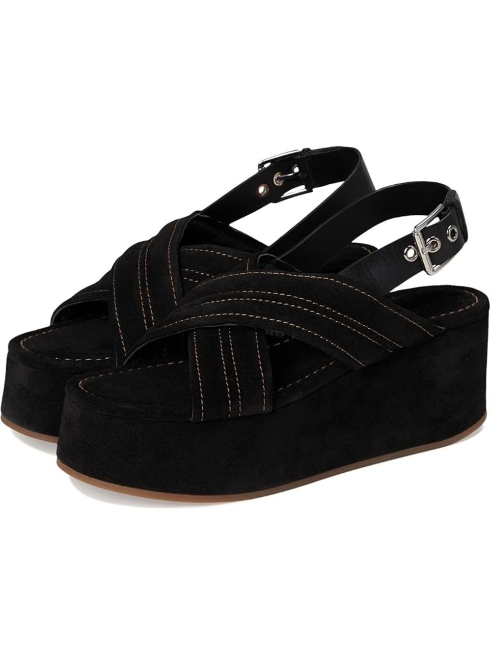 Free People Black Suede Platform Slingback Sandals